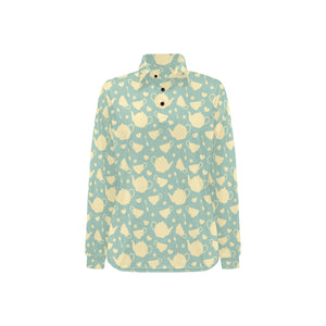 Tea pots Pattern Print Design 02 Women's Long Sleeve Polo Shirt