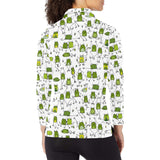 Sketch funny frog pattern Women's Long Sleeve Polo Shirt