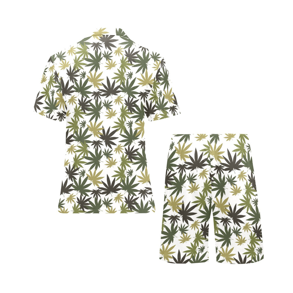 Canabis Marijuana Weed Pattern Print Design 05 Men's V-Neck Short Pajama Set