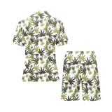 Canabis Marijuana Weed Pattern Print Design 05 Men's V-Neck Short Pajama Set