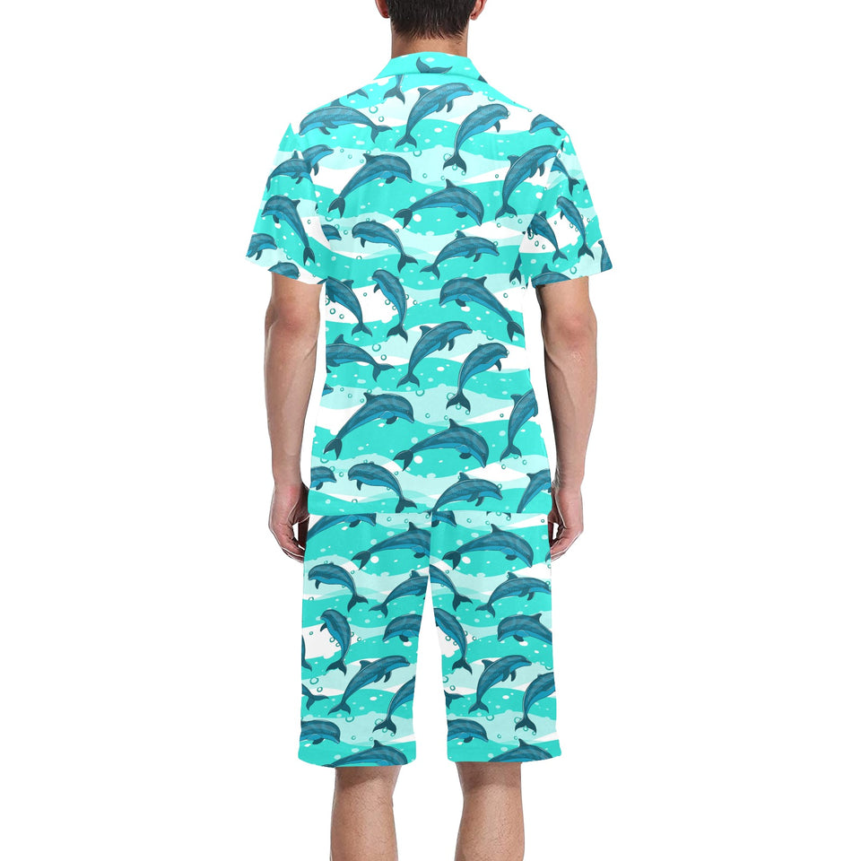 Dolphin sea pattern Men's V-Neck Short Pajama Set