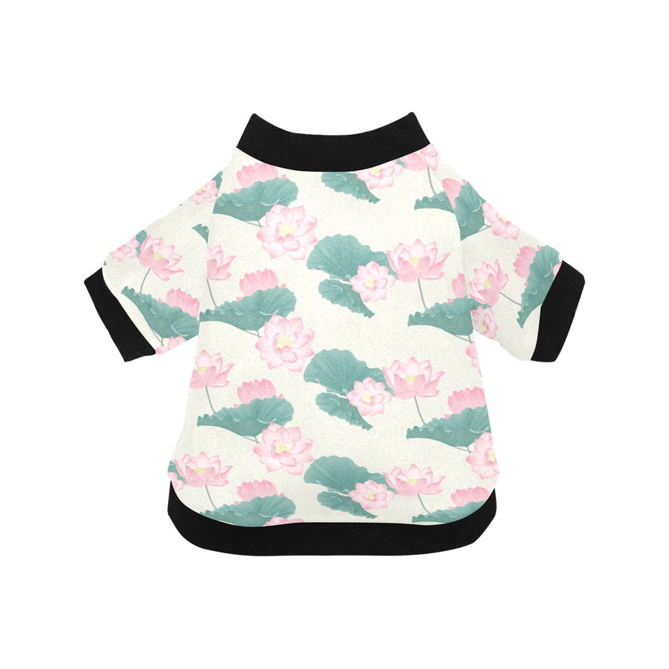 Pink lotus waterlily leaves pattern All Over Print Pet Dog Round Neck Fuzzy Shirt