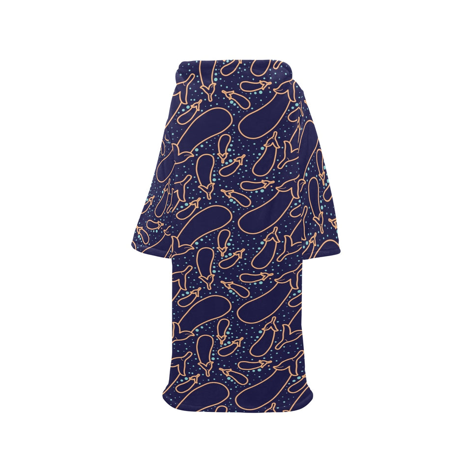 Eggplant Pattern Print Design 04 Blanket Robe with Sleeves