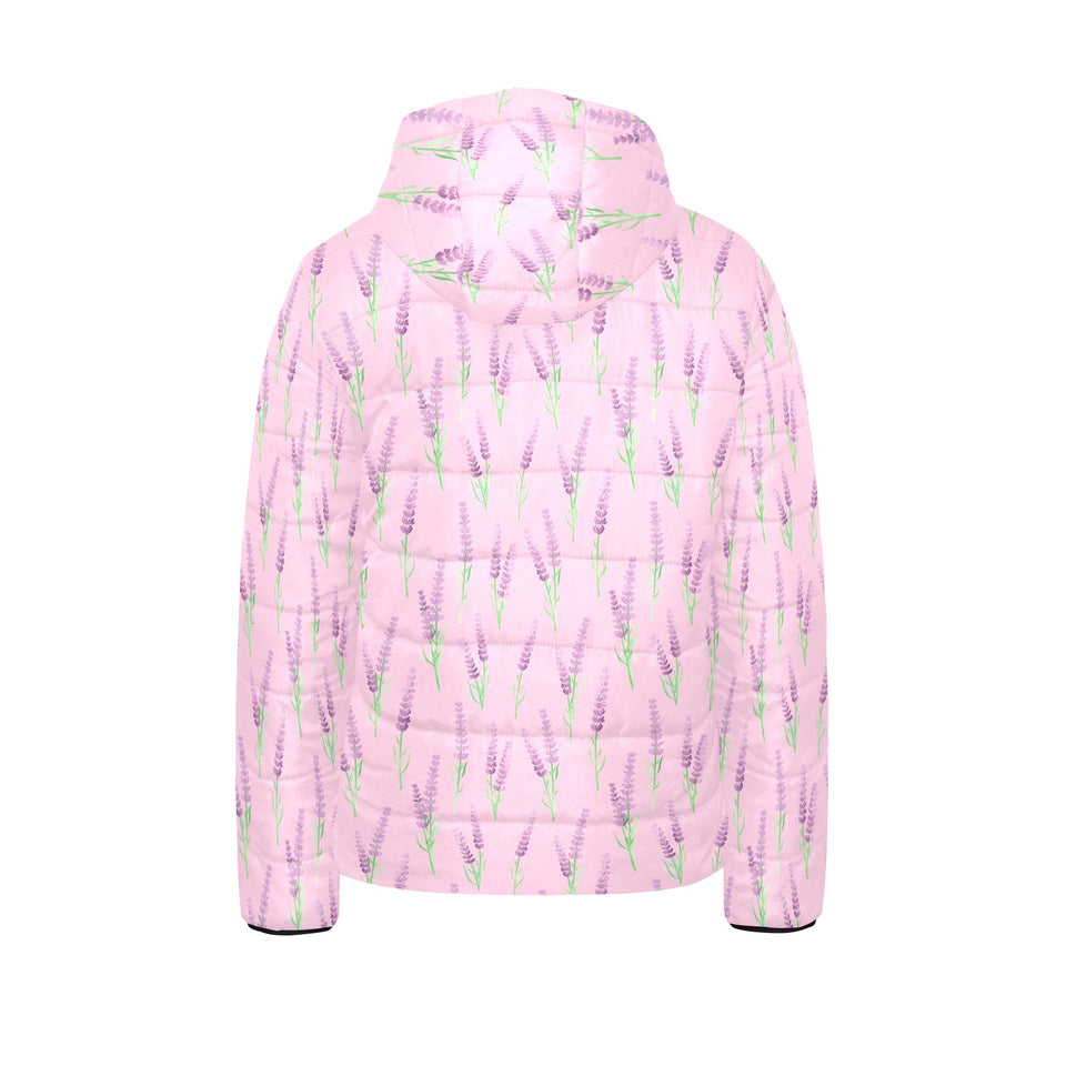 Lavender pattern pink background Kids' Boys' Girls' Padded Hooded Jacket