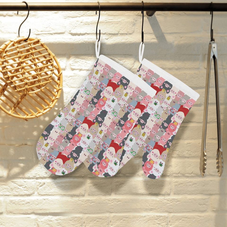 Pig Pattern Print Design 02 Heat Resistant Oven Mitts