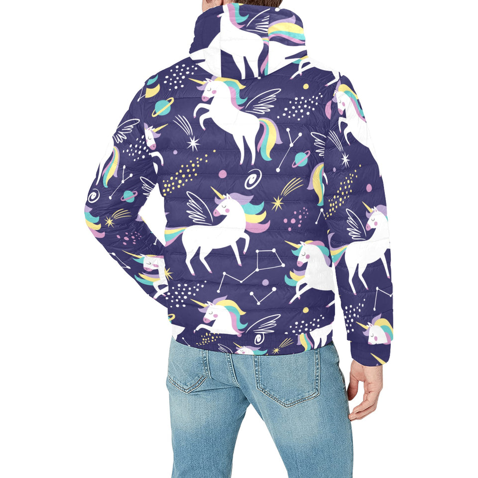 Hand drawn cute unicorn star planet Men's Padded Hooded Jacket