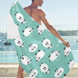 Cute sheep green background Beach Towel