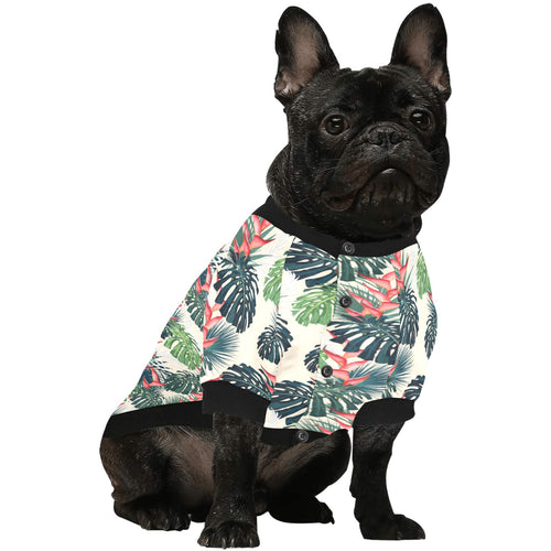 heliconia flowers, palm and monstera leaves All Over Print Pet Dog Round Neck Fuzzy Shirt