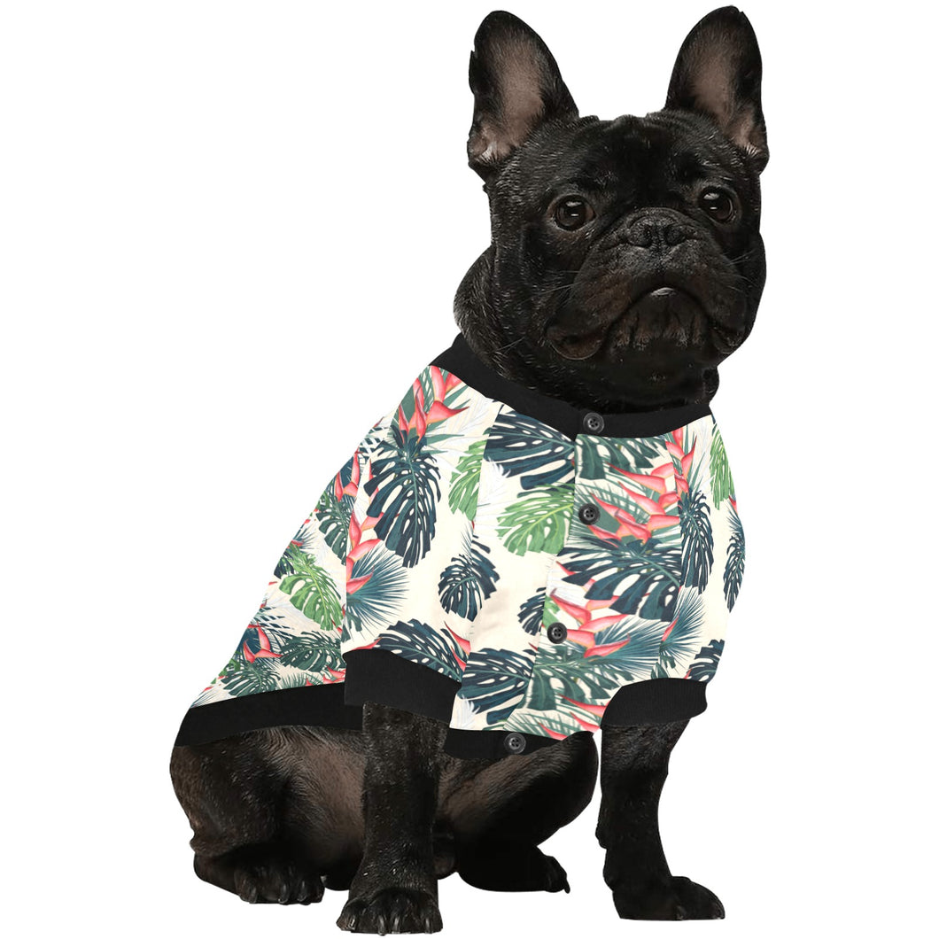 heliconia flowers, palm and monstera leaves All Over Print Pet Dog Round Neck Fuzzy Shirt
