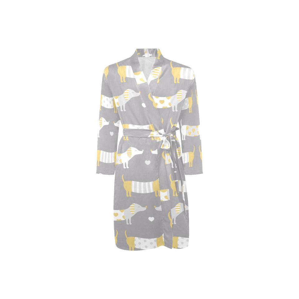 Cute dachshund dog pattern Men's Long Sleeve Belted Night Robe