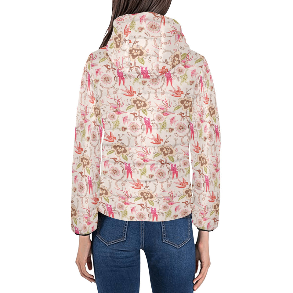 Swallow Pattern Print Design 01 Women's Padded Hooded Jacket