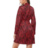 Rose Pattern Print Design 03 Women's Long Sleeve Belted Night Robe