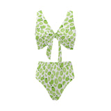 Lime design pattern Chest Bowknot High Waisted Bikini Swimsuit