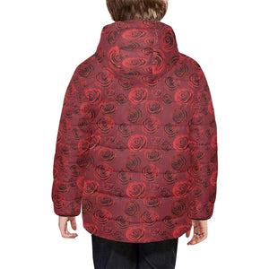 Rose Pattern Print Design 03 Kids' Boys' Girls' Padded Hooded Jacket