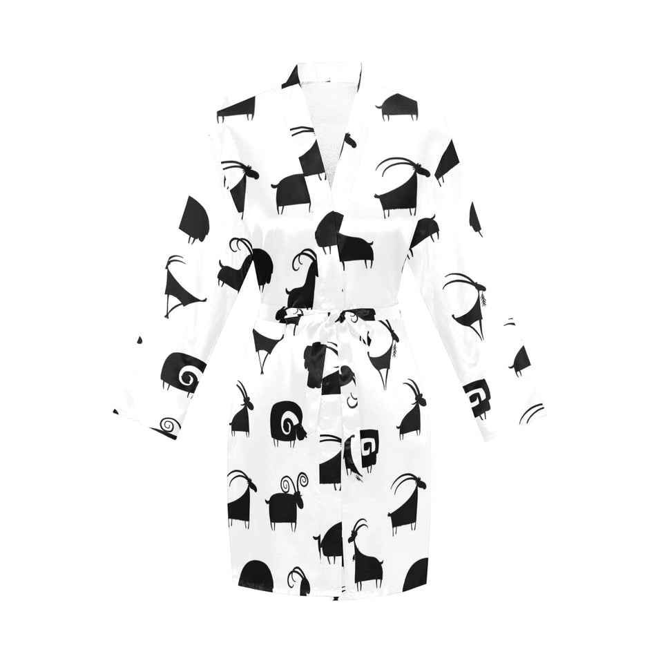 Goat ram pattern Women's Long Sleeve Belted Night Robe