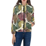 Japanese cranes flying forest dot pattern Women's Padded Hooded Jacket