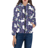 Hand drawn cute unicorn star planet Women's Padded Hooded Jacket