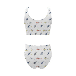 Cute helicopter star pattern Chest Bowknot High Waisted Bikini Swimsuit