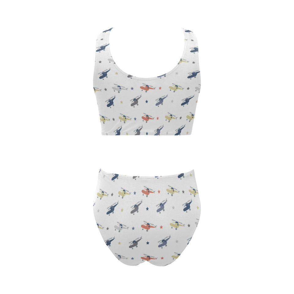 Cute helicopter star pattern Chest Bowknot High Waisted Bikini Swimsuit