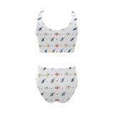Cute helicopter star pattern Chest Bowknot High Waisted Bikini Swimsuit
