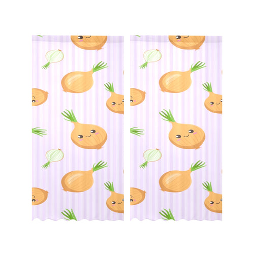 cute onions smiling faces purple background Gauze Curtain