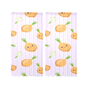 cute onions smiling faces purple background Gauze Curtain