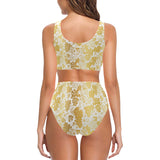 Gold grape pattern Chest Bowknot High Waisted Bikini Swimsuit