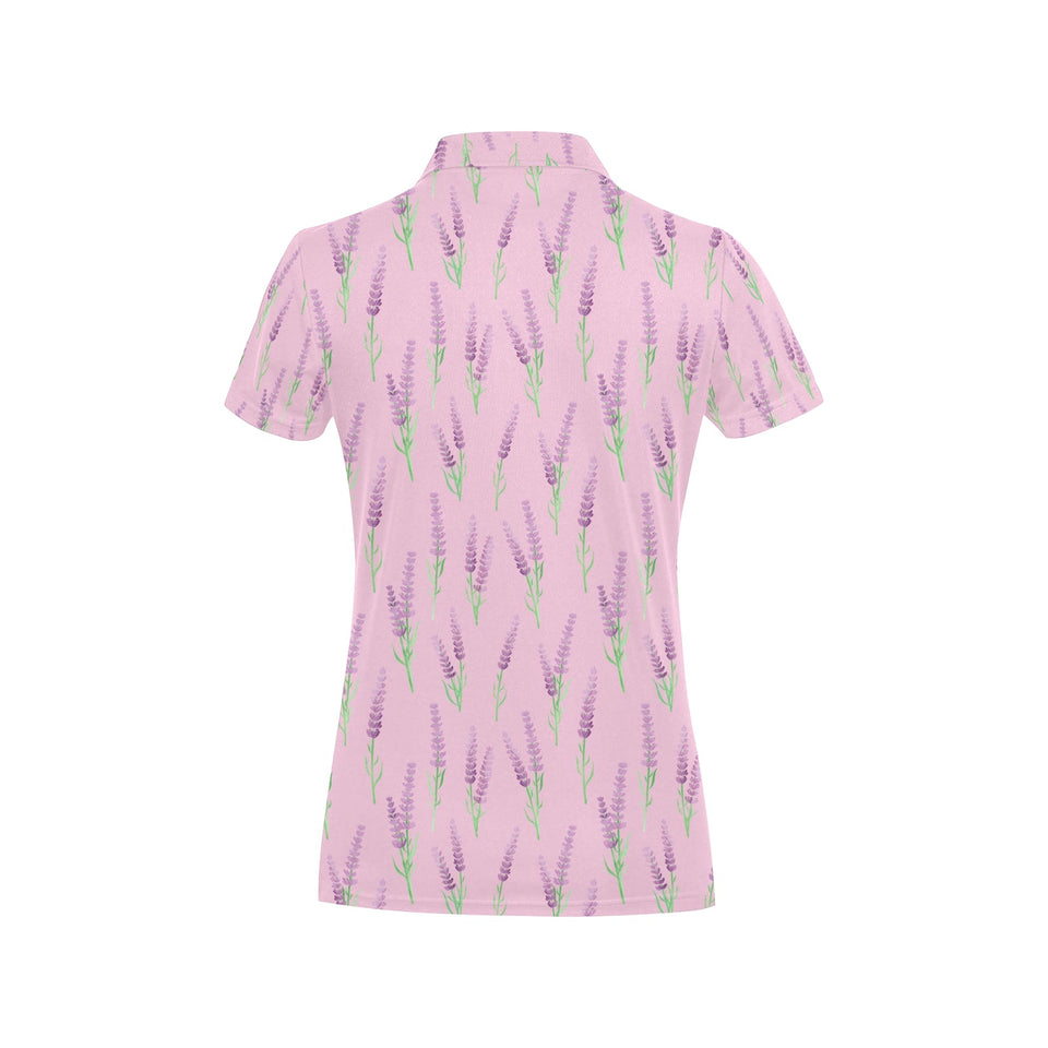 Lavender pattern pink background Women's All Over Print Polo Shirt