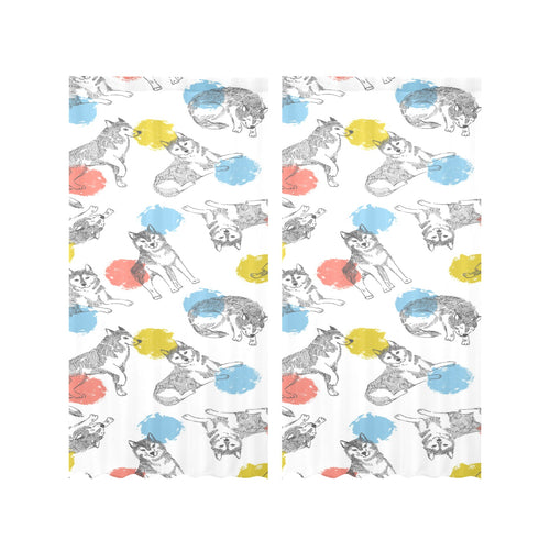 Siberian husky and colorful circle pattern Gauze Curtain