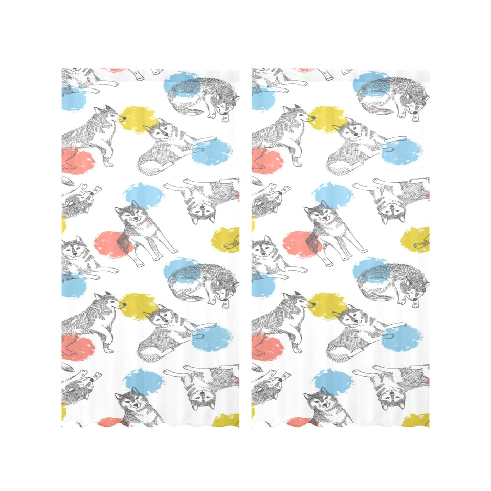 Siberian husky and colorful circle pattern Gauze Curtain