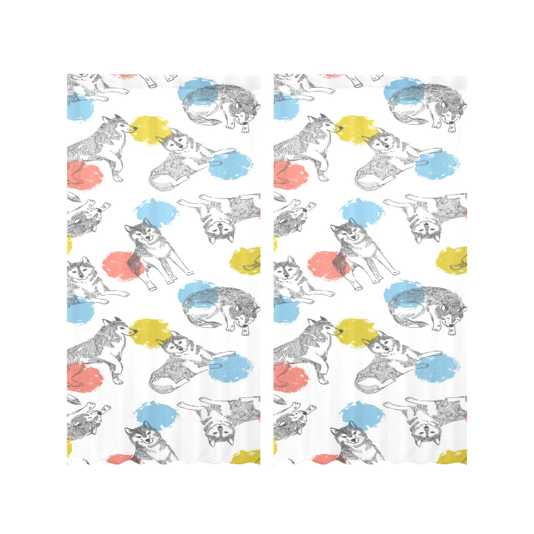 Siberian husky and colorful circle pattern Gauze Curtain