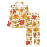 Maple leaf oak leaf acorns beige striped backgroun Women's Long Pajama Set