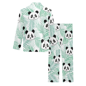Panda pattern tropical leaves background Men's Long Pajama Set