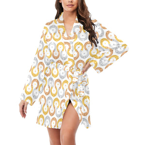 Horseshoes Pattern Print Design 03 Women's Long Sleeve Belted Night Robe