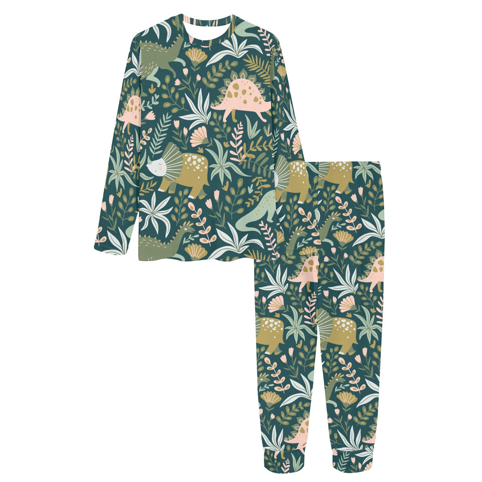dinosaurs tropical leaves flower pattern Women's All Over Print Pajama Set