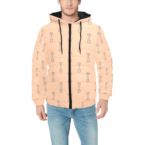 Engine Piston Cream Background Pattern Design 04 Men's Padded Hooded Jacket