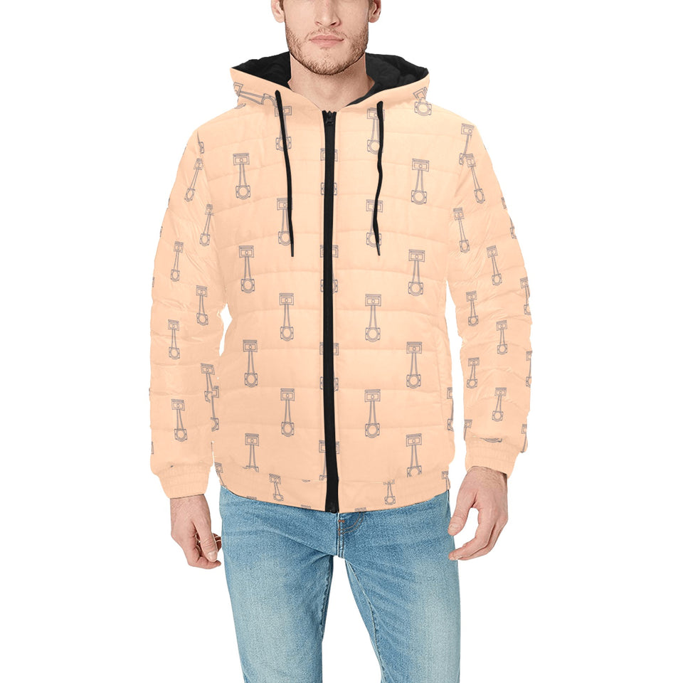 Engine Piston Cream Background Pattern Design 04 Men's Padded Hooded Jacket