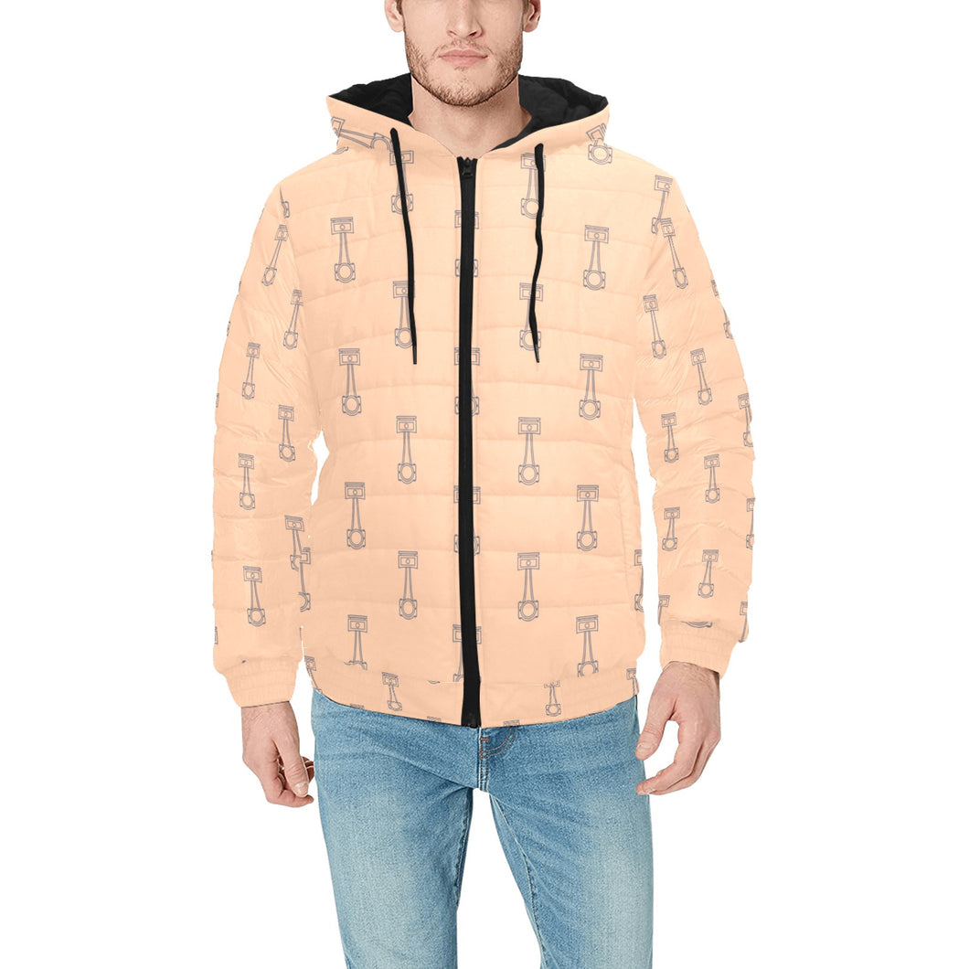 Engine Piston Cream Background Pattern Design 04 Men's Padded Hooded Jacket