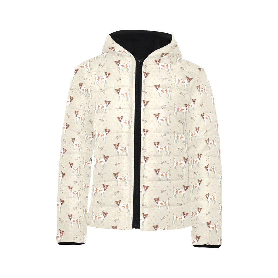 Jack Russel Pattern Print Design 02 Kids' Boys' Girls' Padded Hooded Jacket