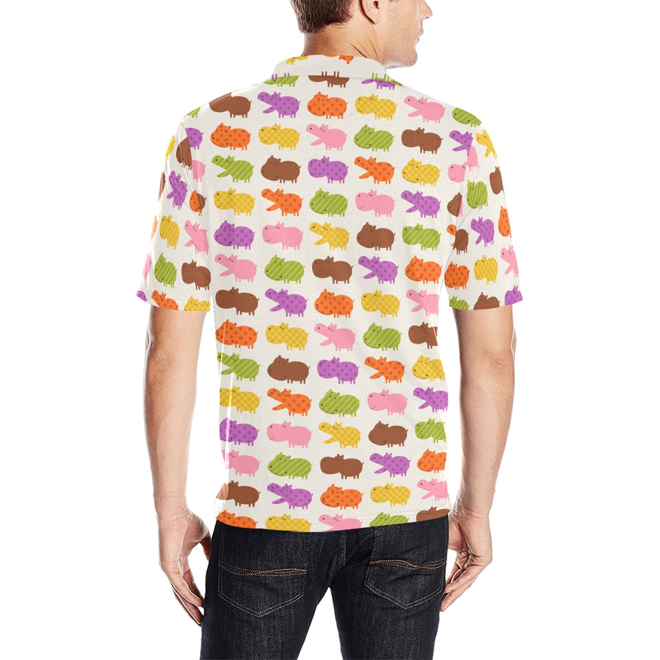 Hippopotamus Pattern Print Design 01 Men's All Over Print Polo Shirt