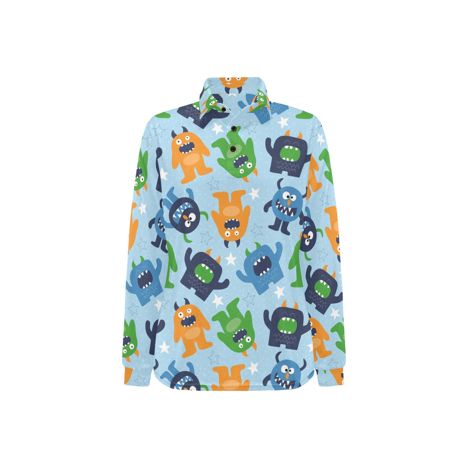 Alien Pattern Print Design 04 Women's Long Sleeve Polo Shirt