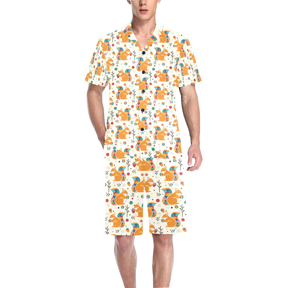 Squirrel Pattern Print Design 04 Men's V-Neck Short Pajama Set