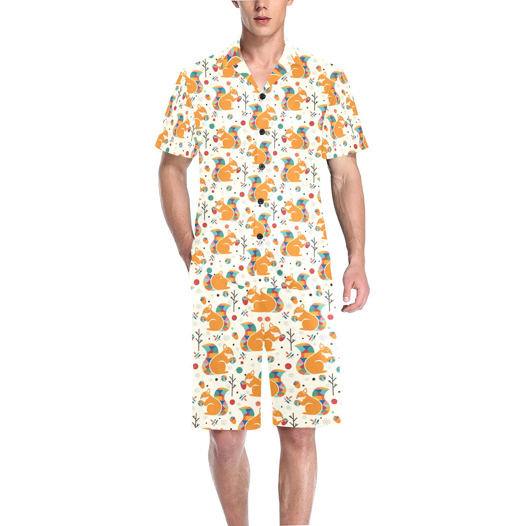 Squirrel Pattern Print Design 04 Men's V-Neck Short Pajama Set