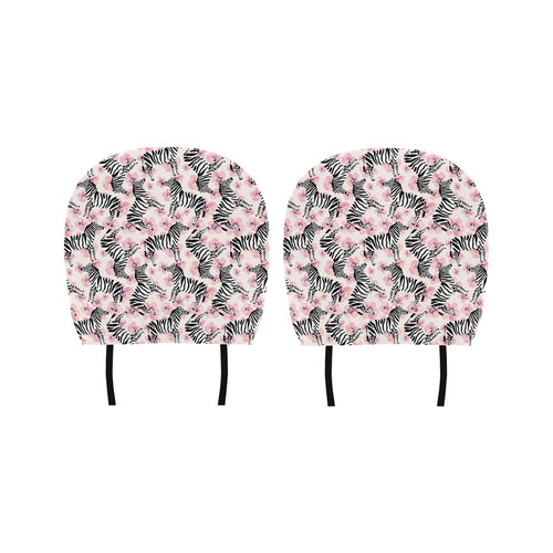 Zebra pink flower background Car Headrest Cover