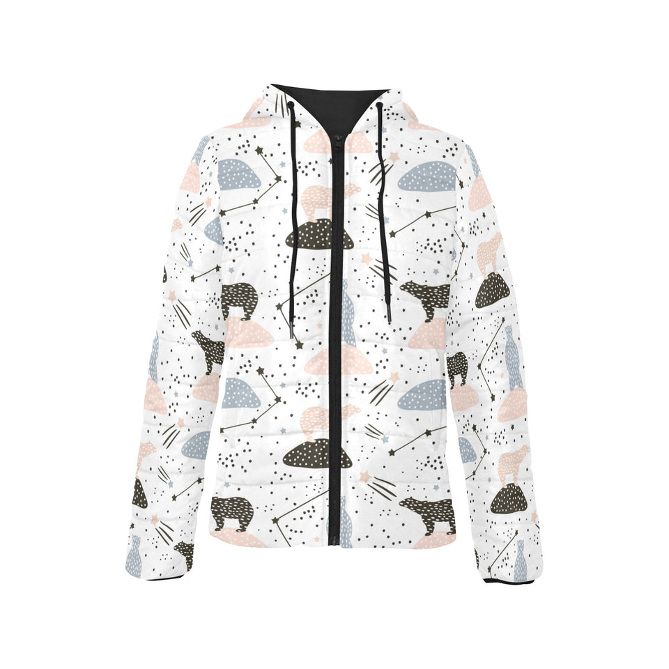 Polar bears star poka dot pattern Women's Padded Hooded Jacket