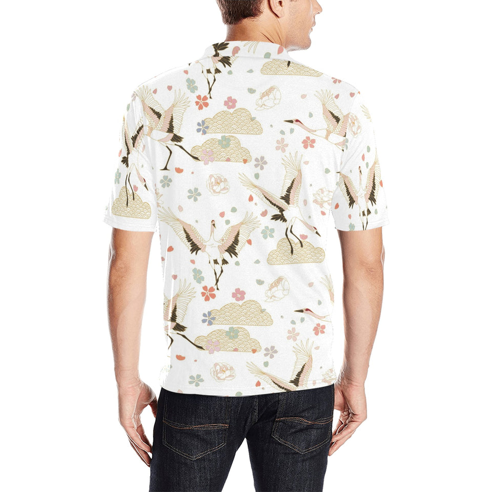 Beautiful Japanese cranes pattern Men's All Over Print Polo Shirt