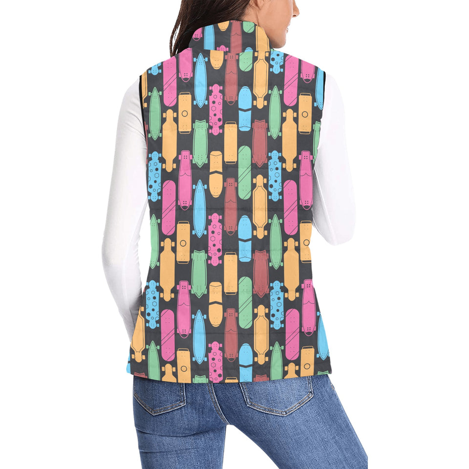 Skate Board Pattern Print Design 02 Women's Padded Vest