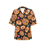 Pumpkin flowers spiderweb Halloween theme Women's All Over Print Hawaiian Shirt