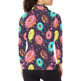 Colorful donut glaze pattern Women's Long Sleeve Polo Shirt