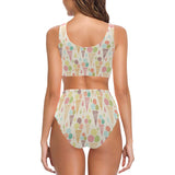 Ice cream cone pattern Chest Bowknot High Waisted Bikini Swimsuit